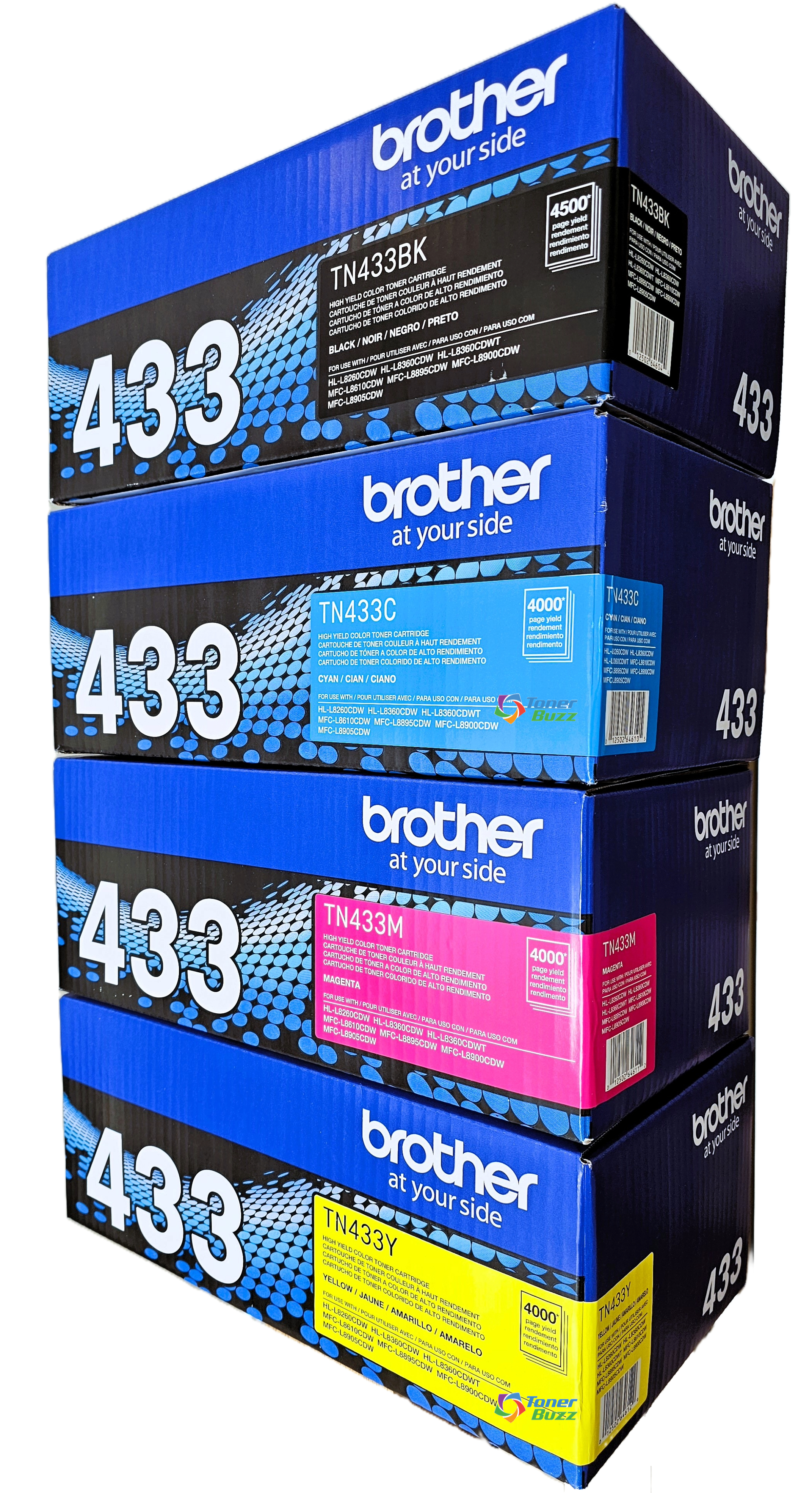 Brother TN-433 Set | 4-Pack Original Toner Combo | 4 Colors