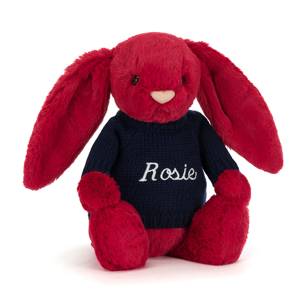 Bashful Luxe Bunny Scarlett with Personalised Navy Jumper