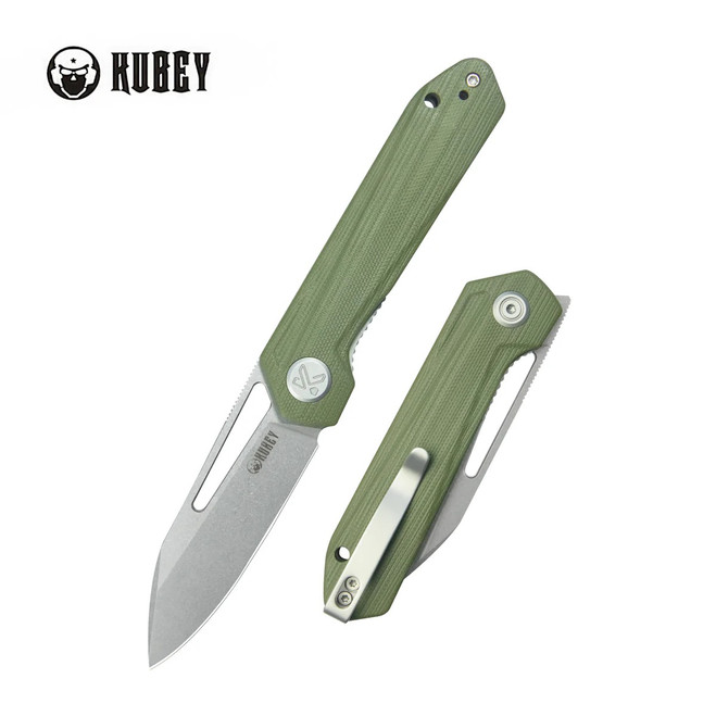 Kubey Royal Folding Knife Green G10 Handle 14C28N Clip Point Plain