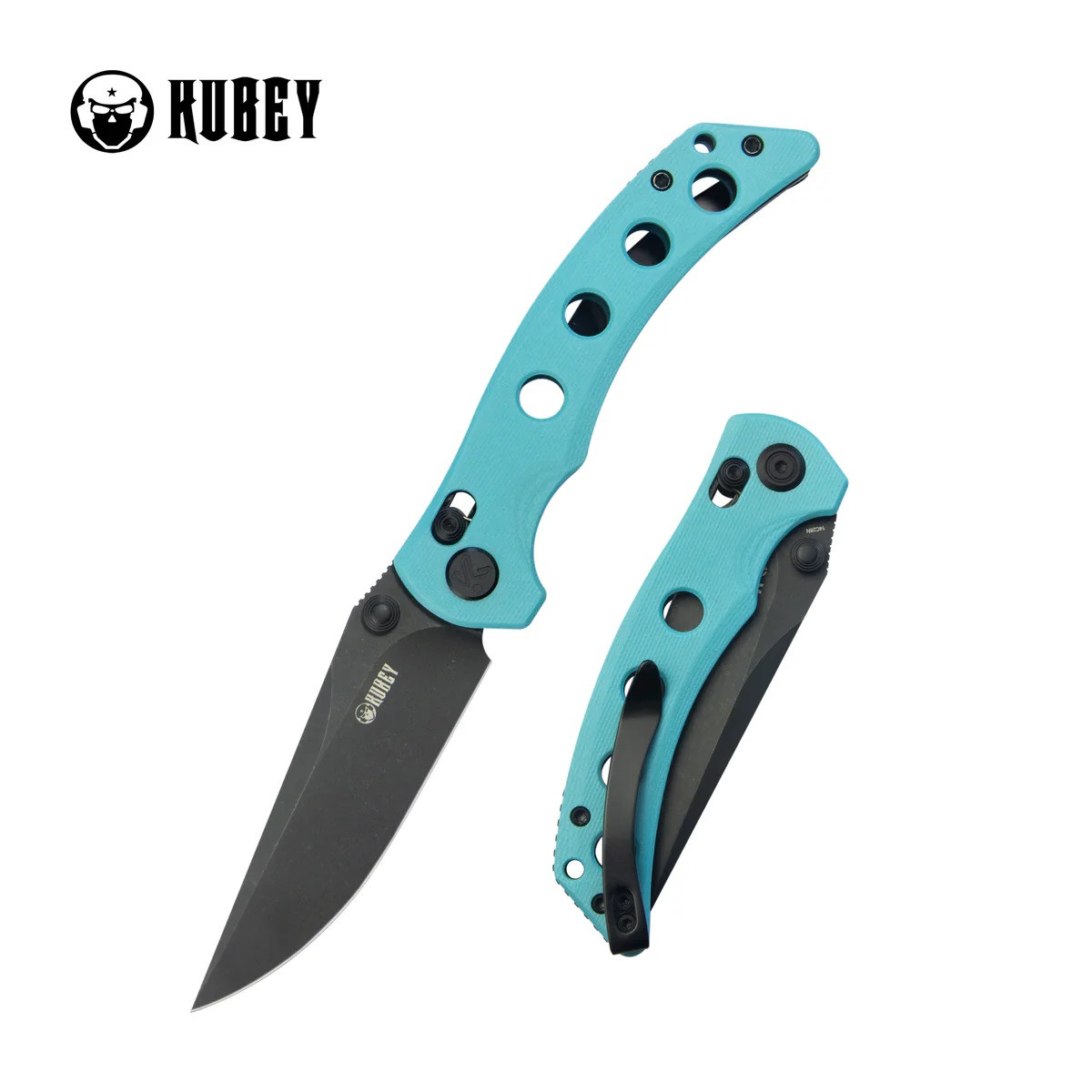 Kubey Hound Crossbar Lock Folding Knife Tiffany Blue G10 Handle