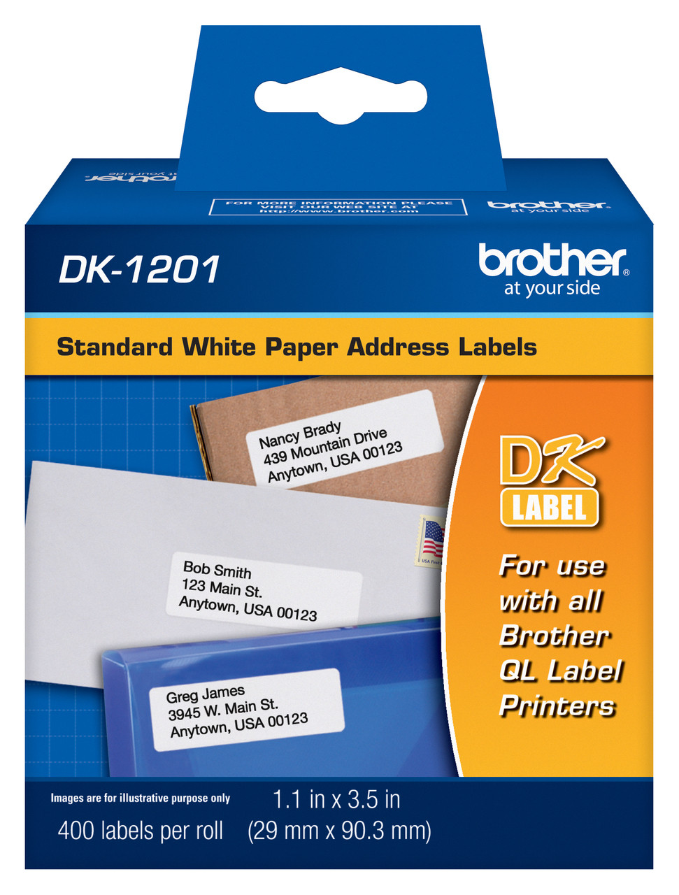 Genuine Brother DK1201 Address Labels | 400 Count for QL Printers