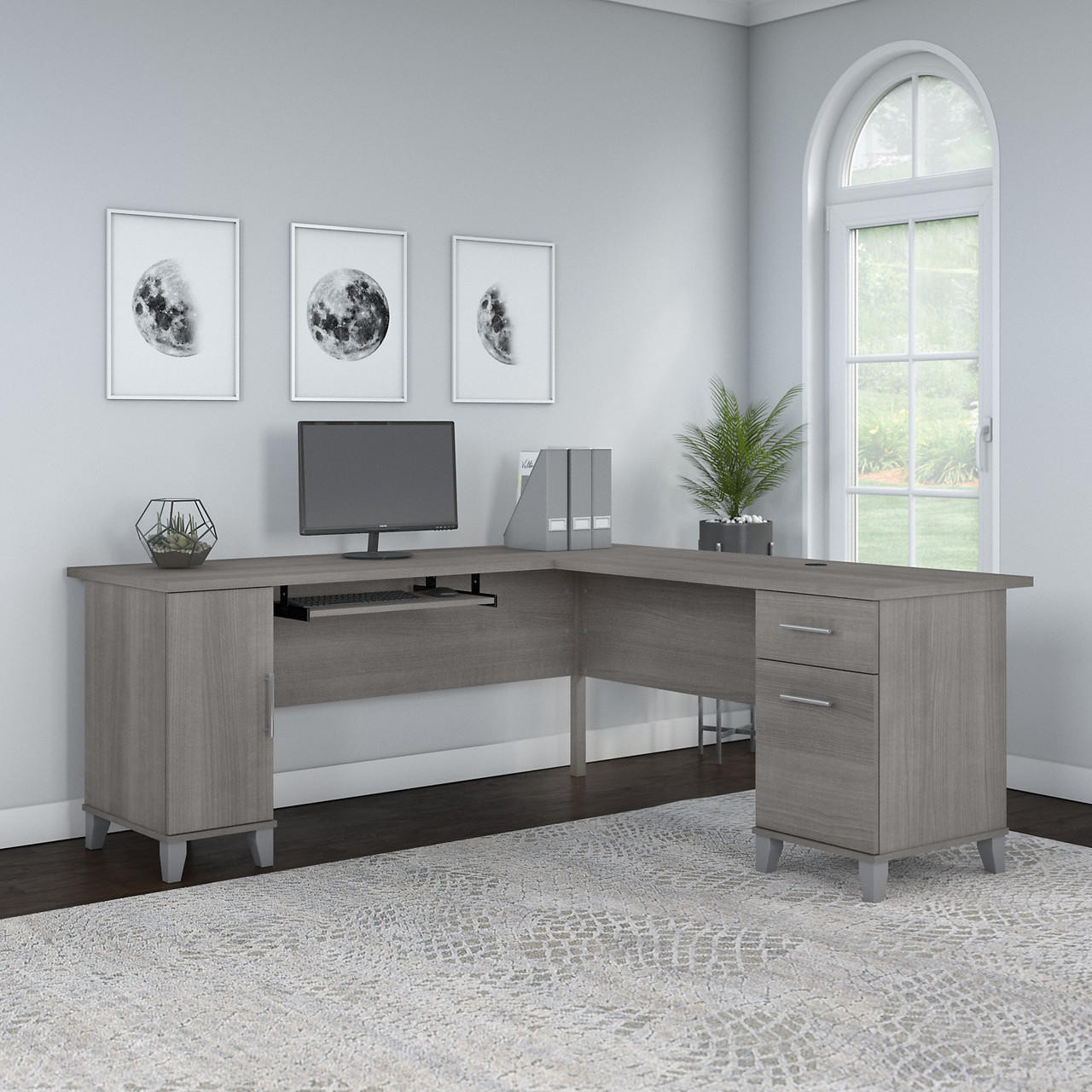 Bush Furniture Somerset 72W L Shaped Desk with Storage in Platinum