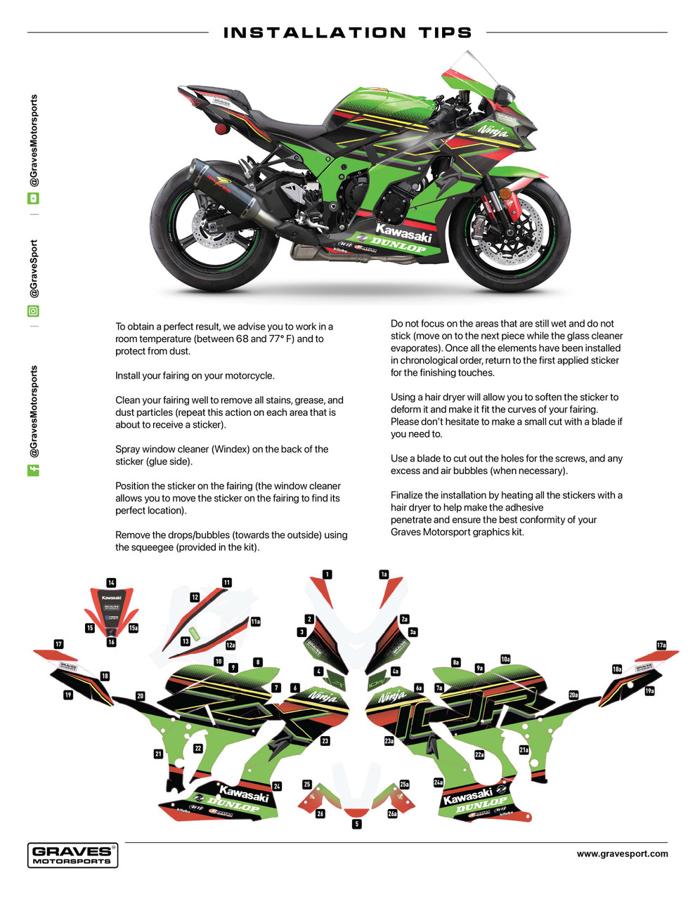 Graves Kawasaki ZX-10R OEM Bodywork Graphics Set - Green