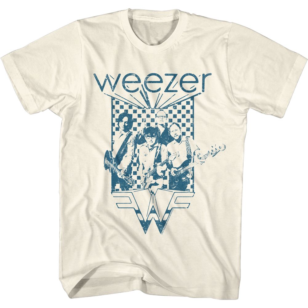 Weezer Blue Checkered Box Natural Adult T-Shirt