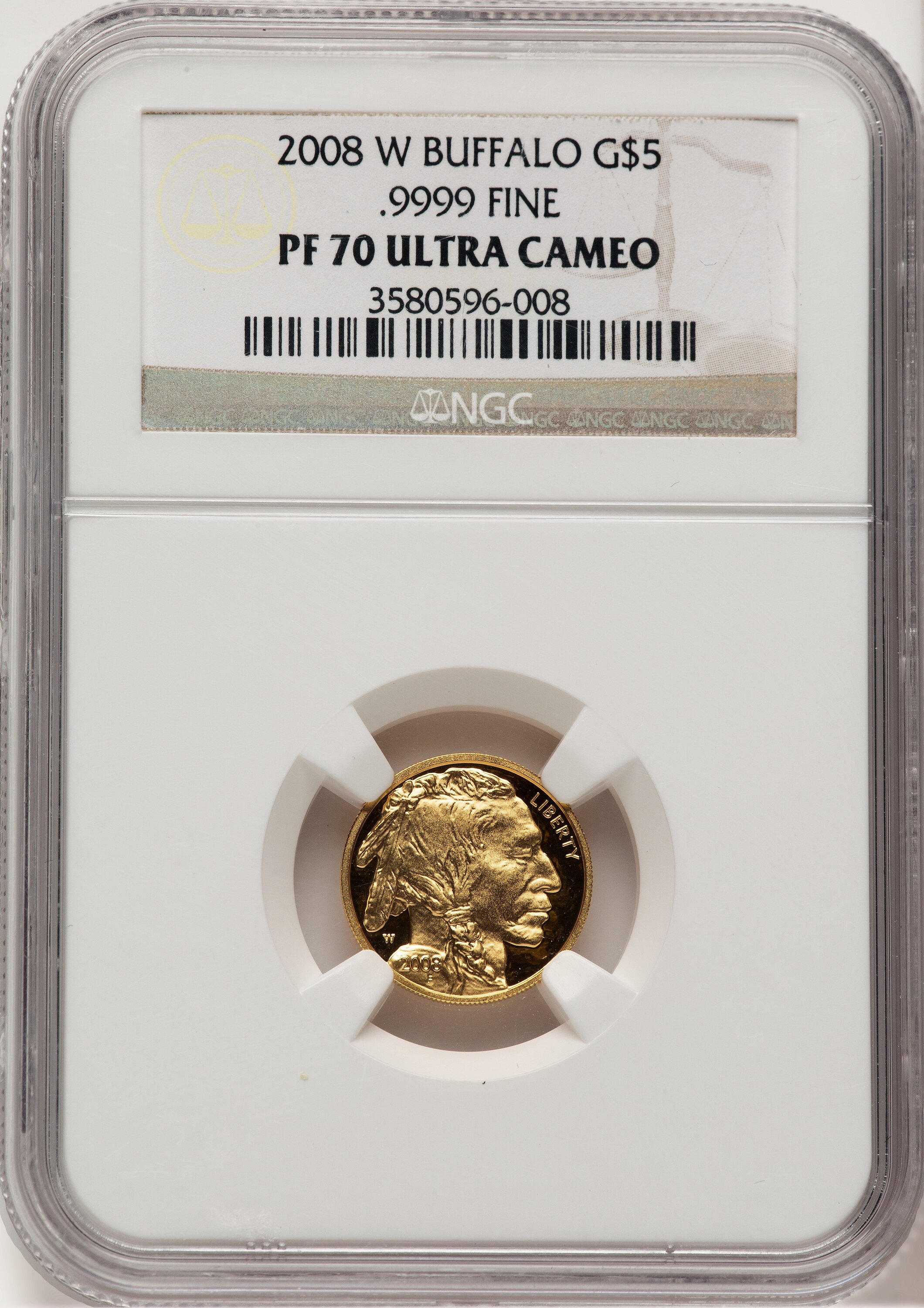 2008-W $5 Tenth-Ounce Gold Buffalo .9999 Fine Gold Brown Label NGC