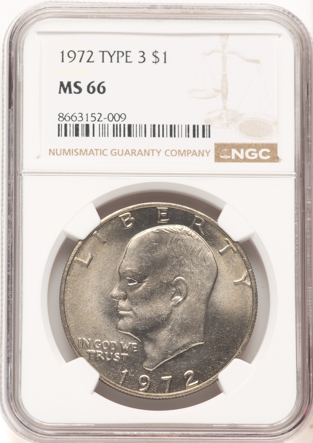 1972 $1 Eisenhower Dollar NGC MS66 - LCR Coin