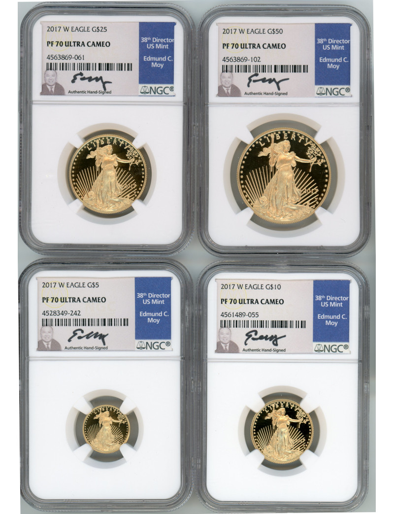 2017-W Gold Eagle Proof 4-Coin Year Set NGC PF70 Ed Moy Signed