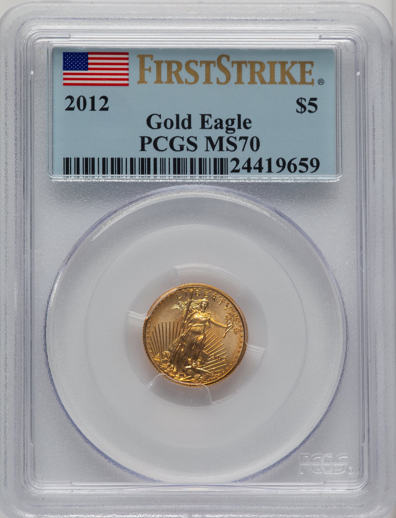 2012 $5 Tenth-Ounce Gold Eagle First Strike FS Flag PCGS MS70