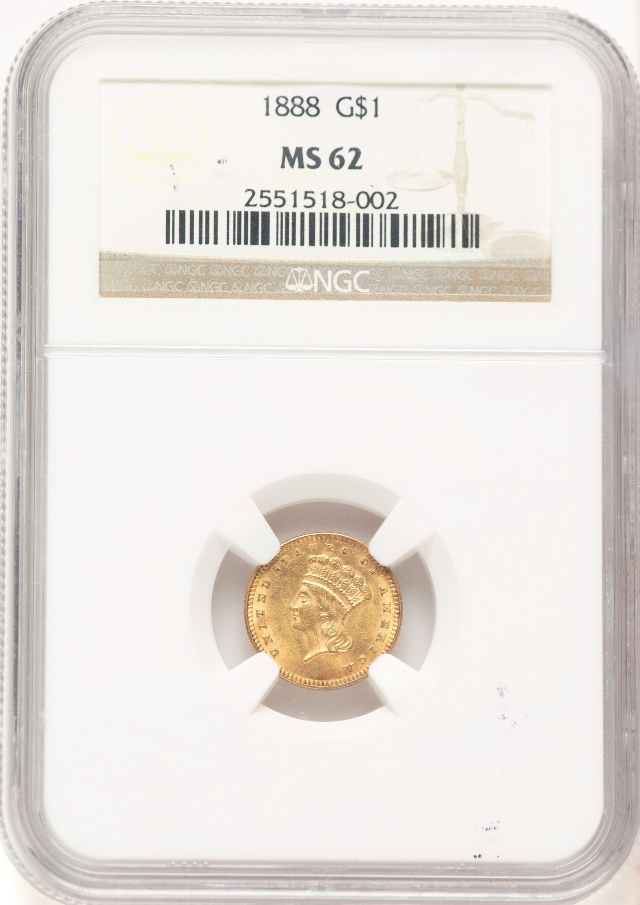 1888 G$1 Brown Label Gold Dollar NGC MS62 - LCR Coin