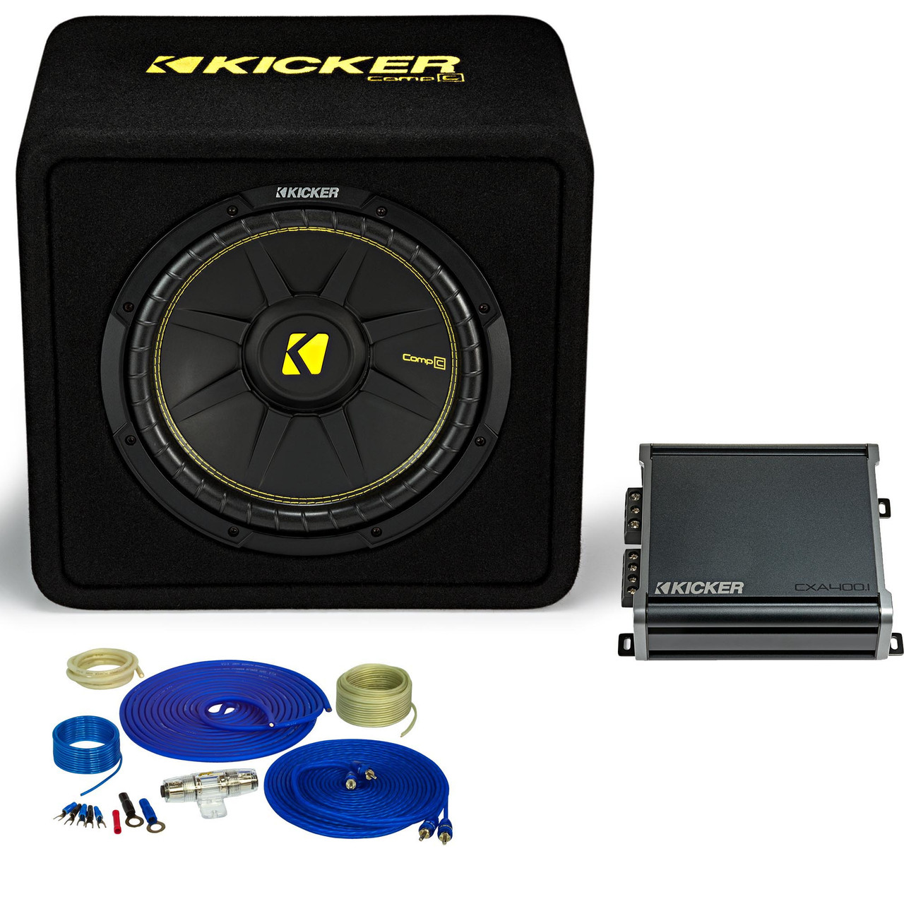 Kicker 12 Inch Comp Bass Package 44VCW122 with CXA4001 and amp