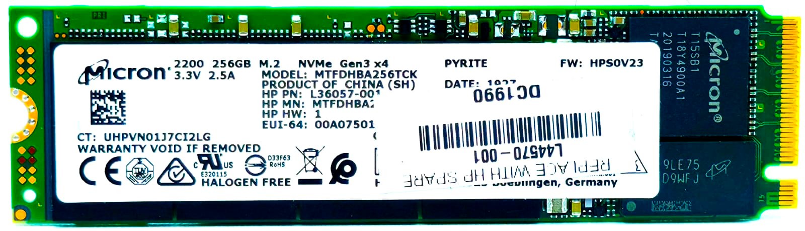 HP L65187-002 - 256GB NVMe PCIe Gen3 x4 M.2 2280 SSD for Latitude