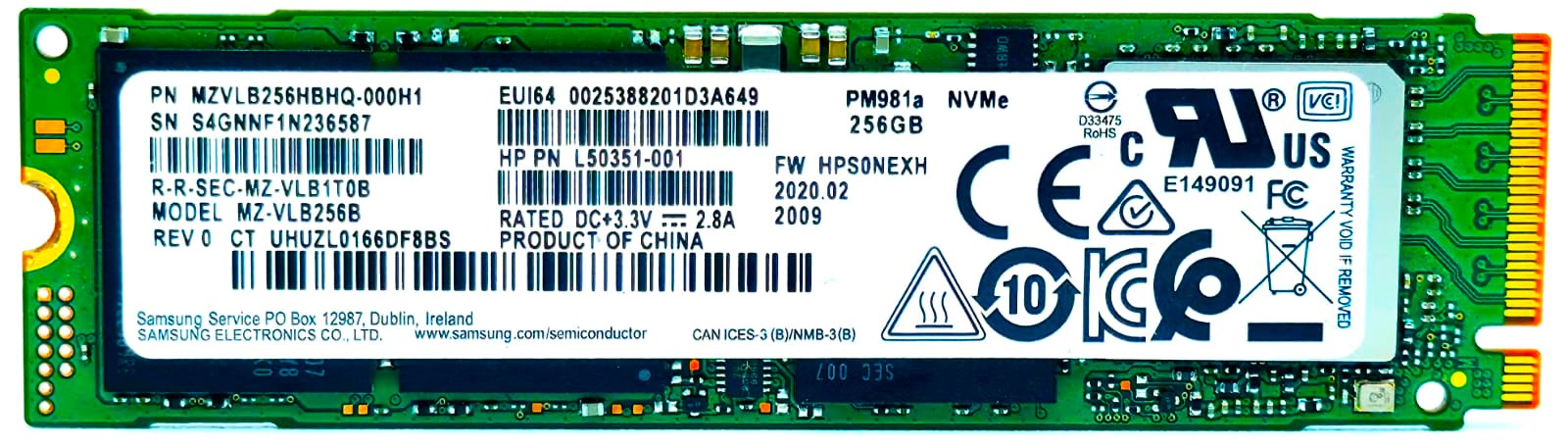 HP L11634-001 - 256GB M.2 PCIe NVMe 2280 MLC 3D-Nand SSD Solid State