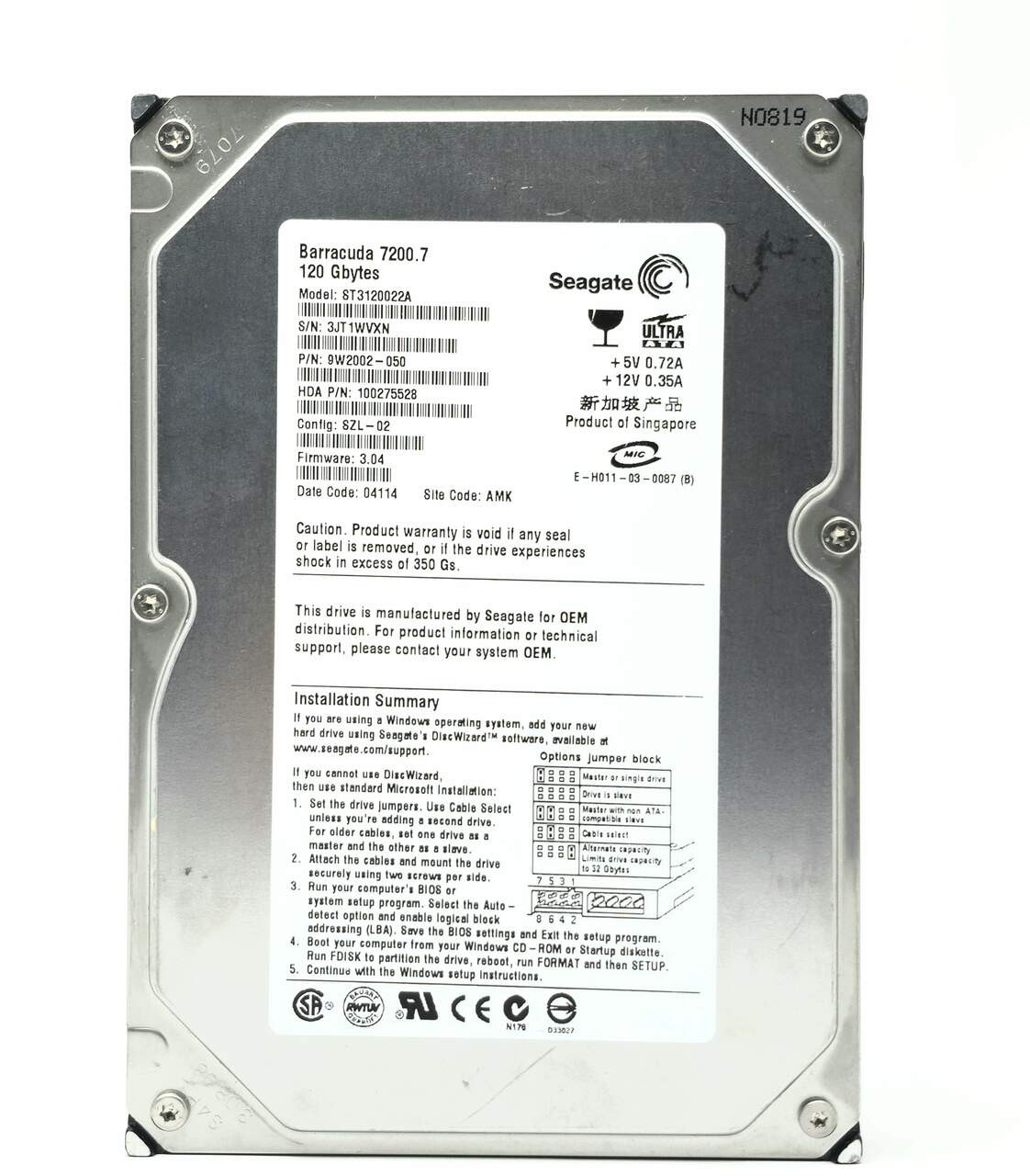 Seagate ST3120022A - 120GB 7.2K IDE 3.5