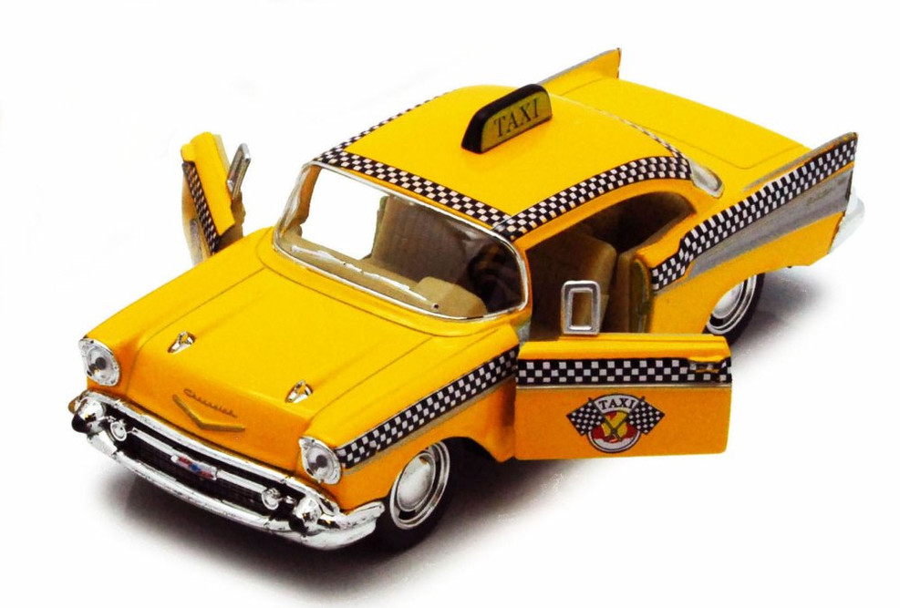1957 Chevy Bel Air Taxi Cab, Yellow - Kinsmart 5360D - 1/40 scale