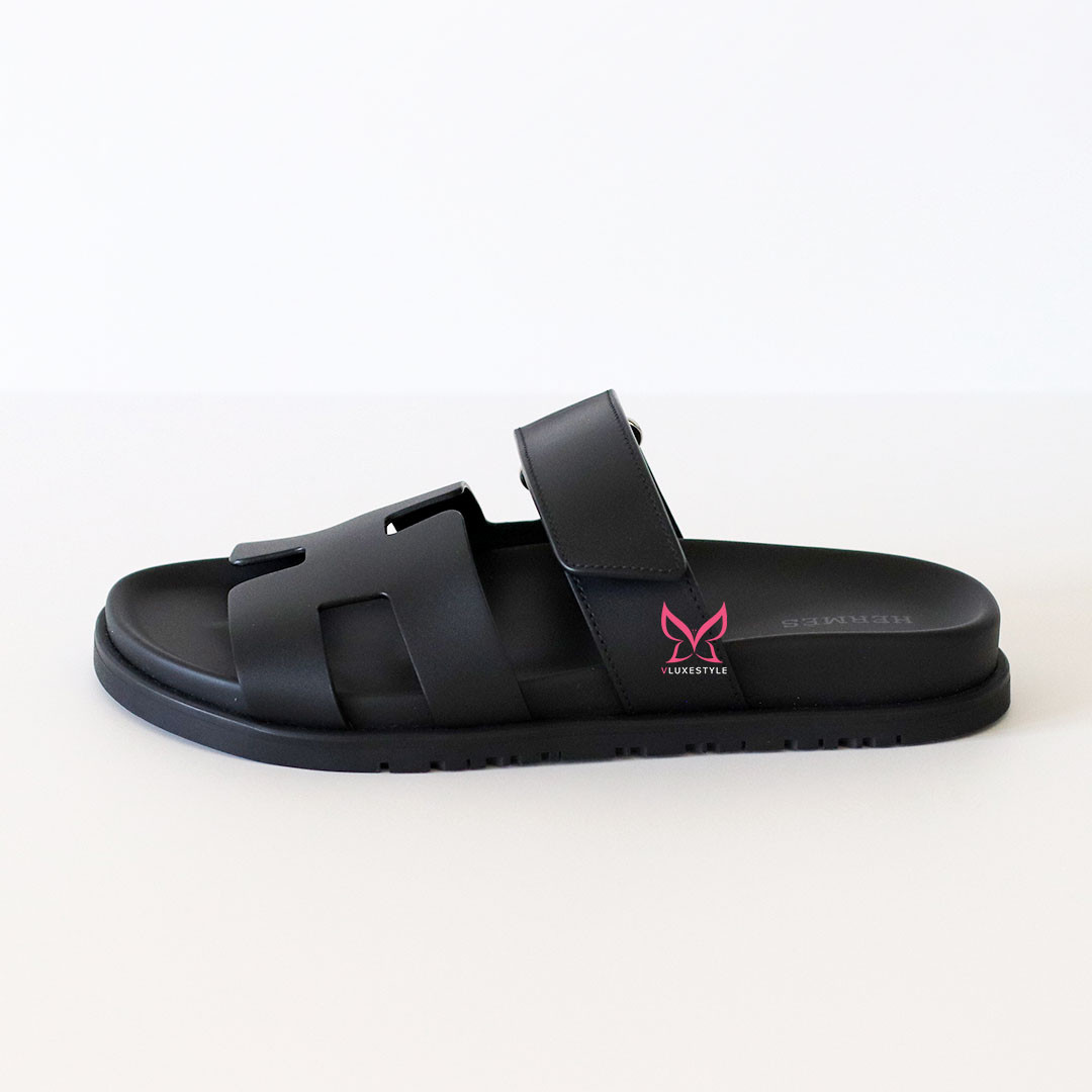 Hermes Chypre Sandals Black Calfskin 36