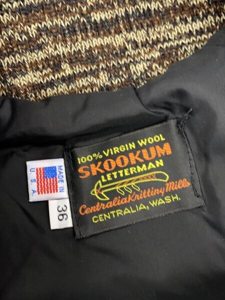 SKOOKUM(スクーカム) / USA製/袖レザー/スタジャン/36/ウール/GRY