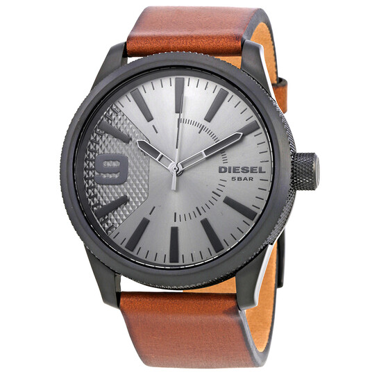 Diesel Rasp Grey Dial Brown Leather Men's Watch DZ1764