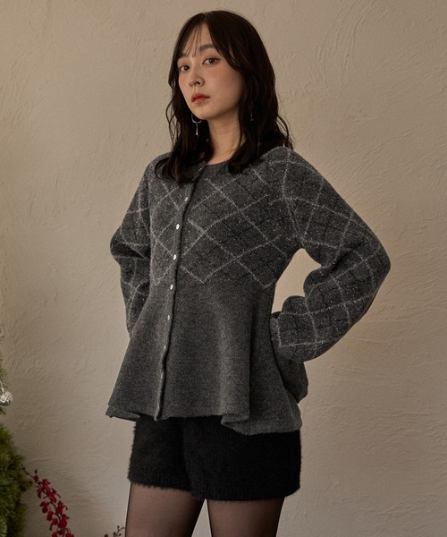 MIDEAL | argyle pattern peplum knit / アーガイルペプラムニット