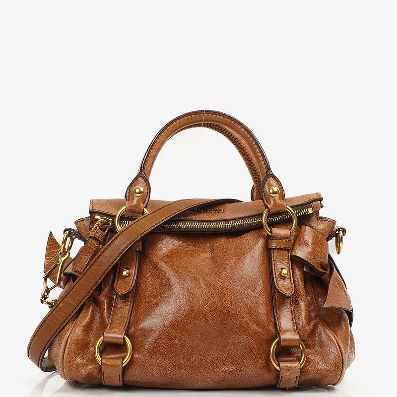 Miu Miu Vitello Lux Cognac Mini Bow Satchel Bag