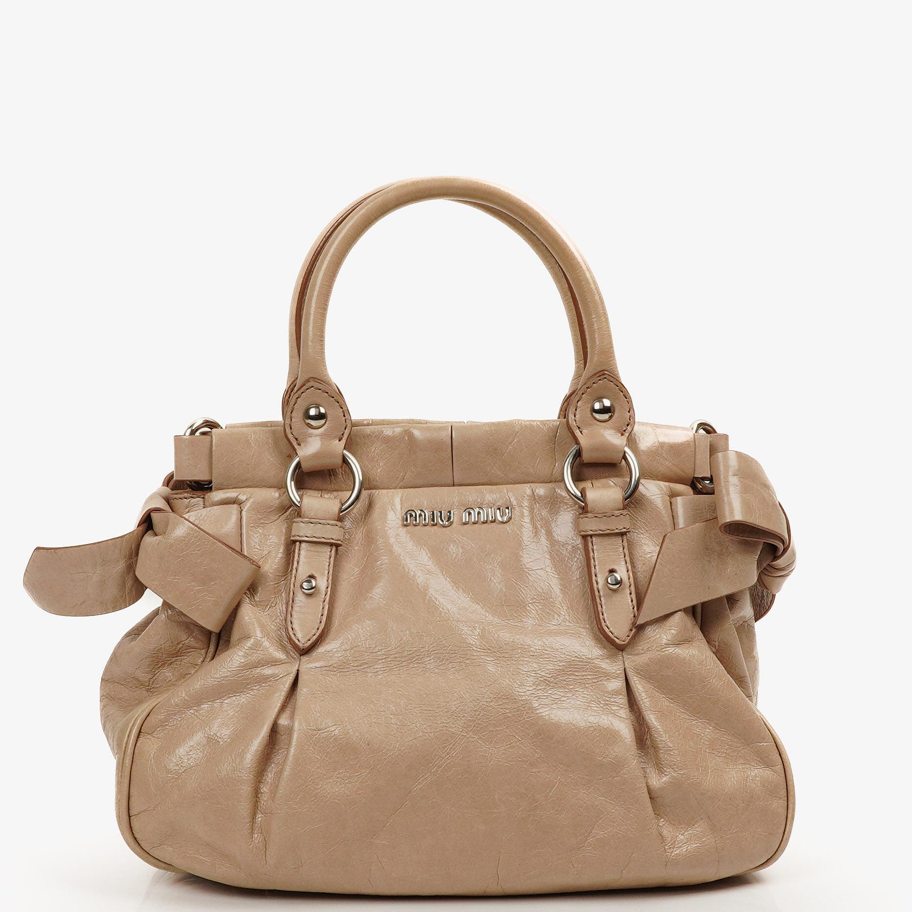Miu Miu Vitello Lux Beige Satchel Bag