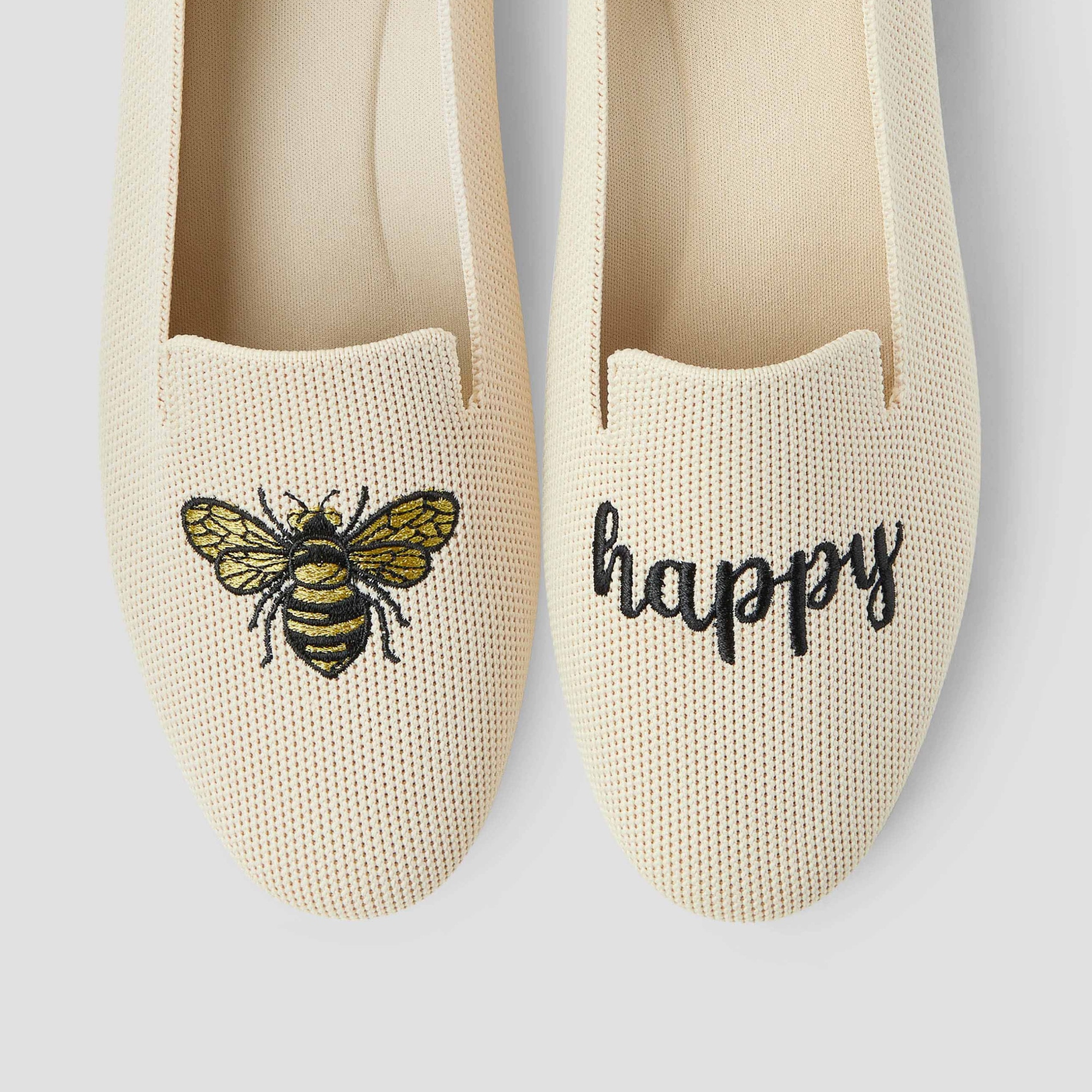 Round-Toe Embroidered Loafers (Audrey), CREAM IVORY - BEE HAPPY