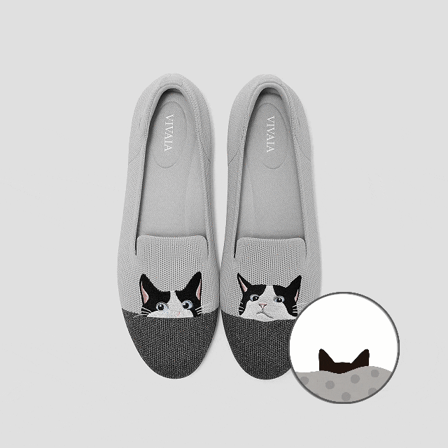 Round-Toe Embroidered Loafers (Audrey), OYSTER RICH GREY - MOO CAT