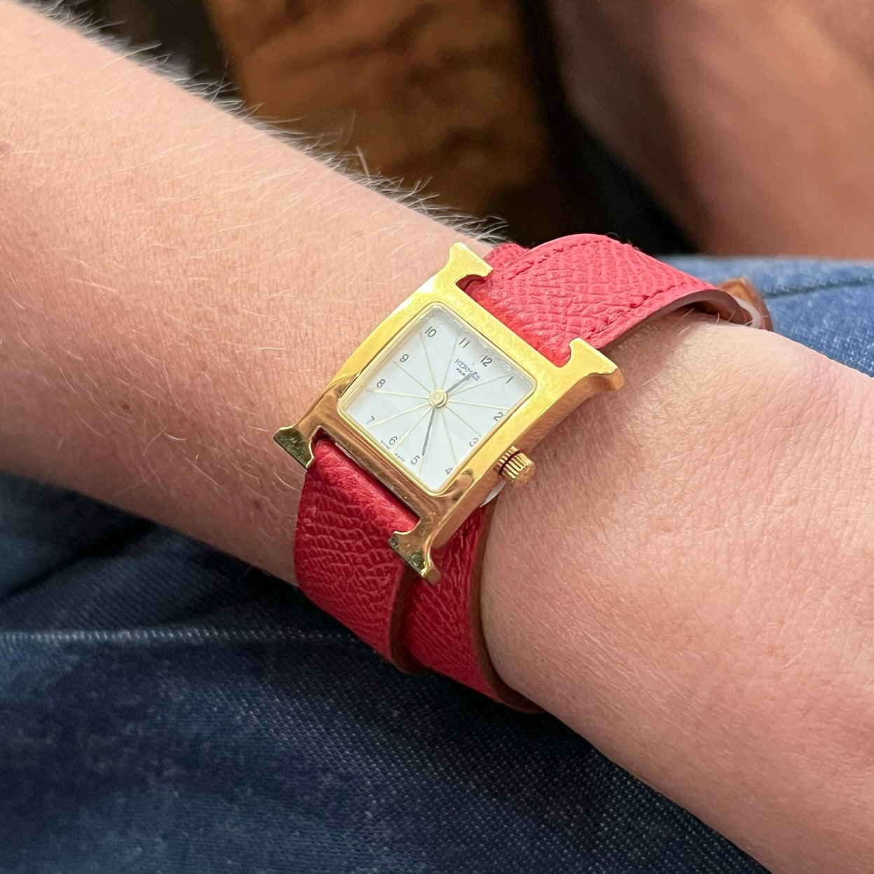 Hermes Heure H Red Leather Double Strap Watch – CDB Ltd