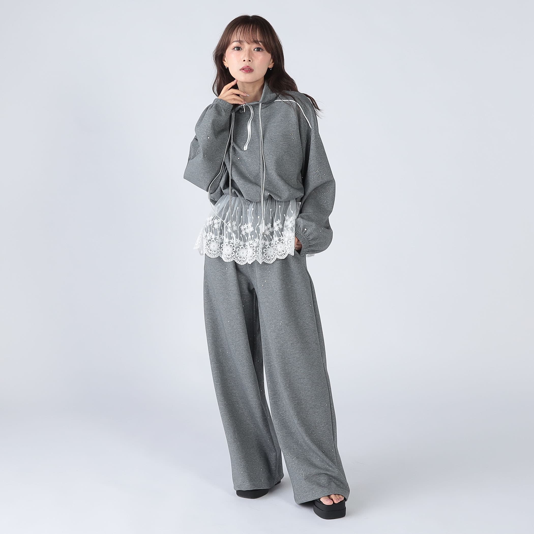 セットアップ レースドッキングハーフジップパーカー＆パンツSET