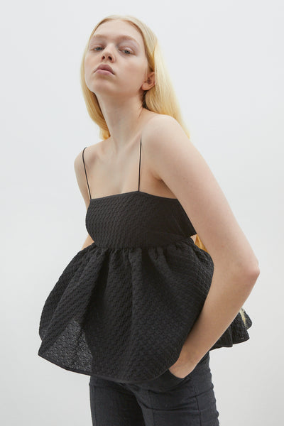 SELENA | TOP BLOSSOM MATELASSÉ BLACK