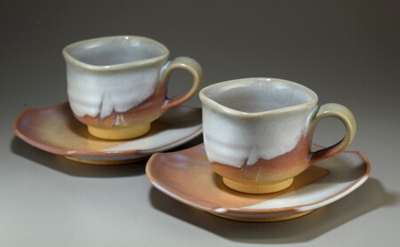 萩焼 極稀模様入りコーヒーカップ 天鵬山作 ペア 萩焼 極
