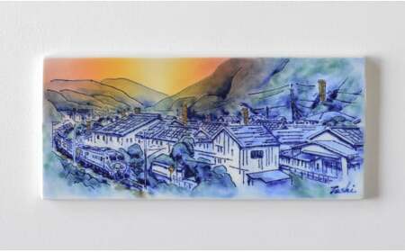 有田焼 線刻陶額「初夏の夕映え～有田風景～」【聡窯 辻聡彦】陶磁器