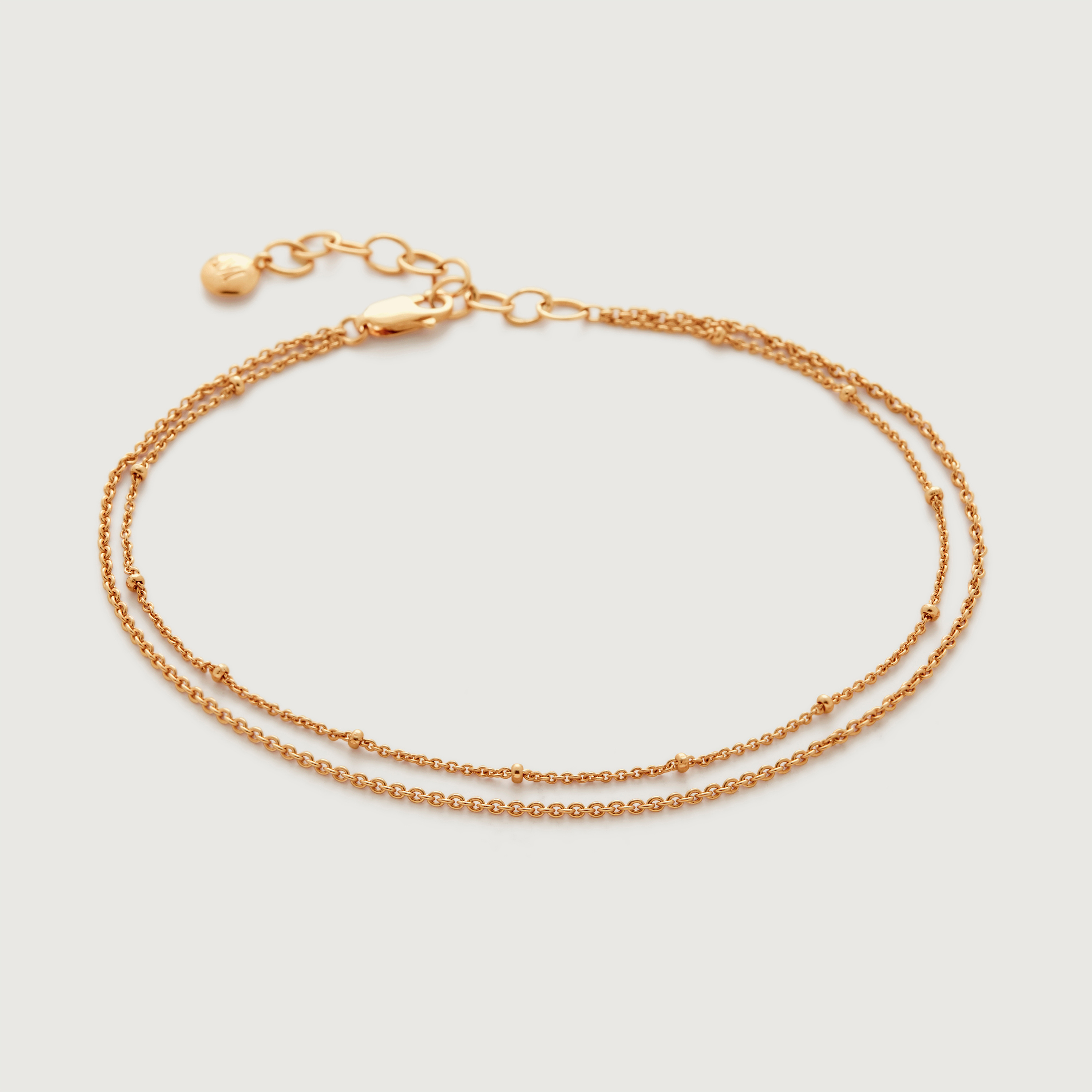 Beaded Double Chain Anklet in 18ct Gold Vermeil on Sterling Silver