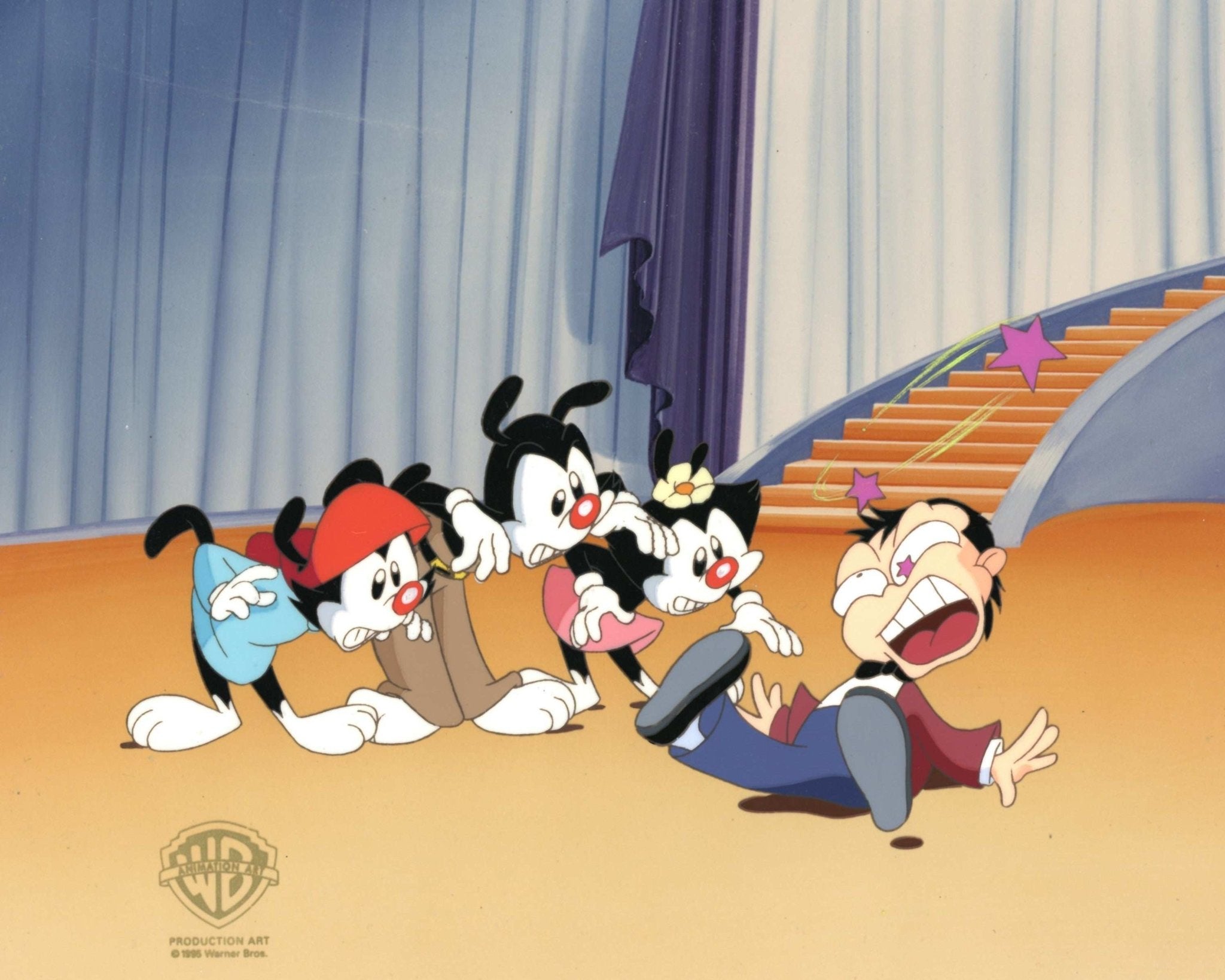 Animaniacs Original Production Cel: Yakko, Wakko, Dot, and Buddy
