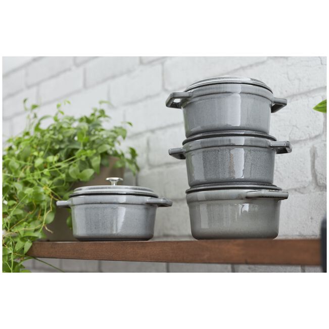 ストウブ 鋳物ホーロー鍋 ピコ・ココット 14 cm, ラウンド, グレー