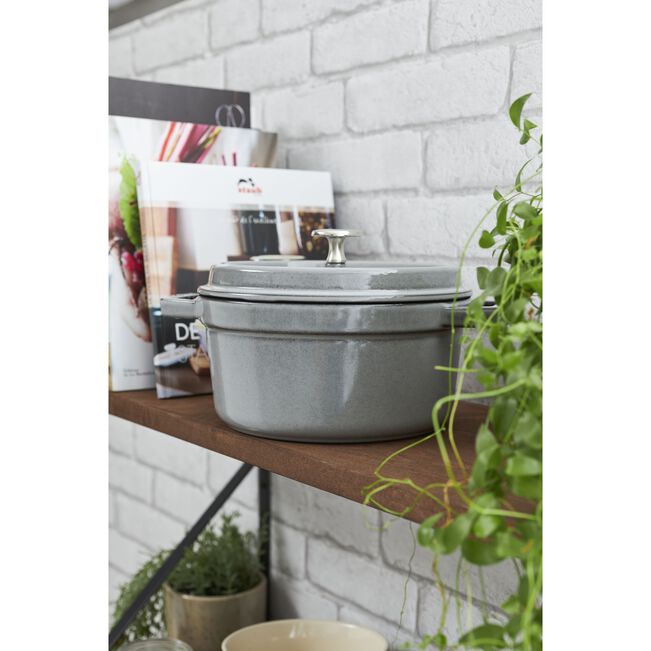 ストウブ 鋳物ホーロー鍋 ピコ・ココット 16 cm, ラウンド, グレー