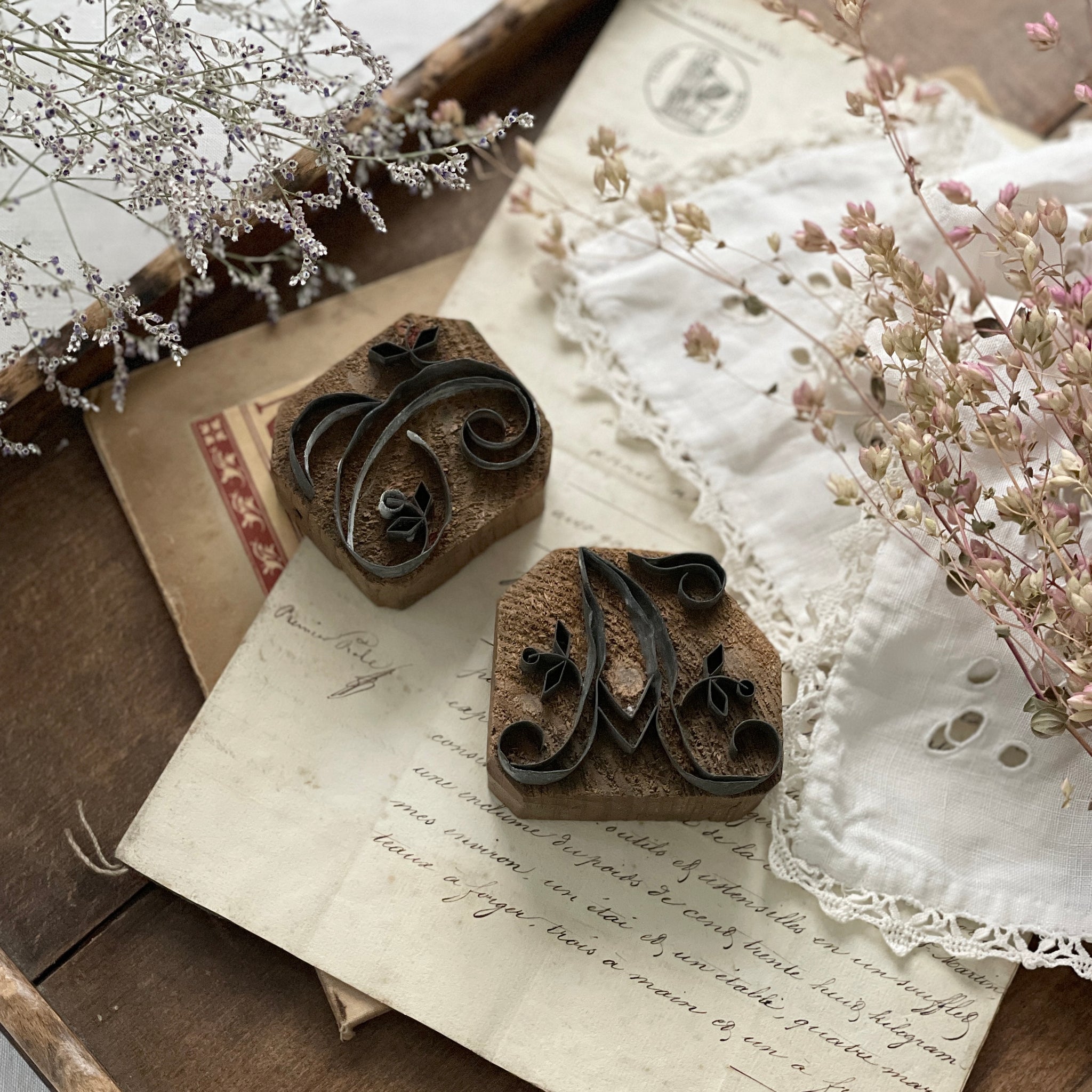 2点あり！布地用イニシャルスタンプ フランスアンティーク