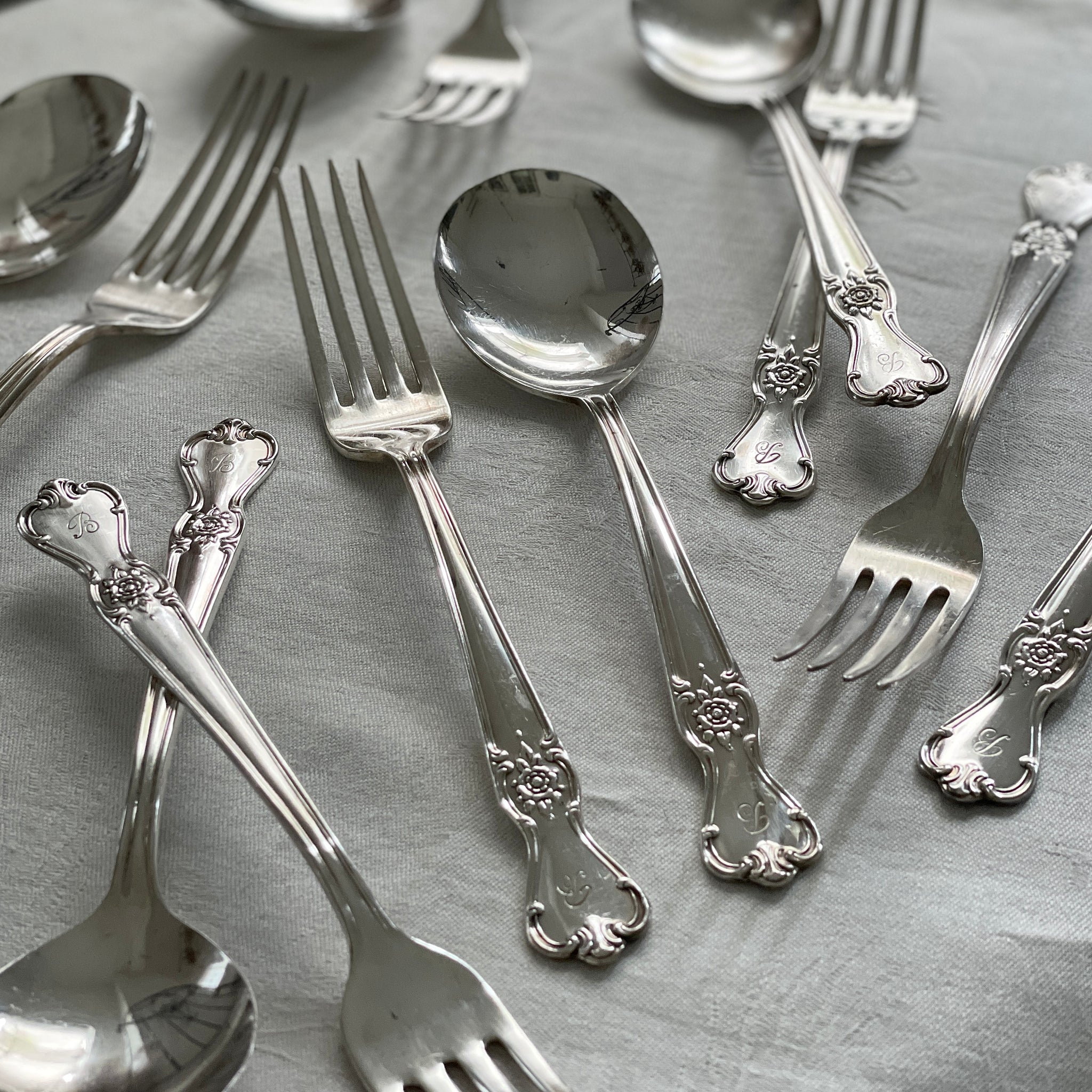 6セットあり！モノグラムB入りスプーン＆フォークセット イギリス