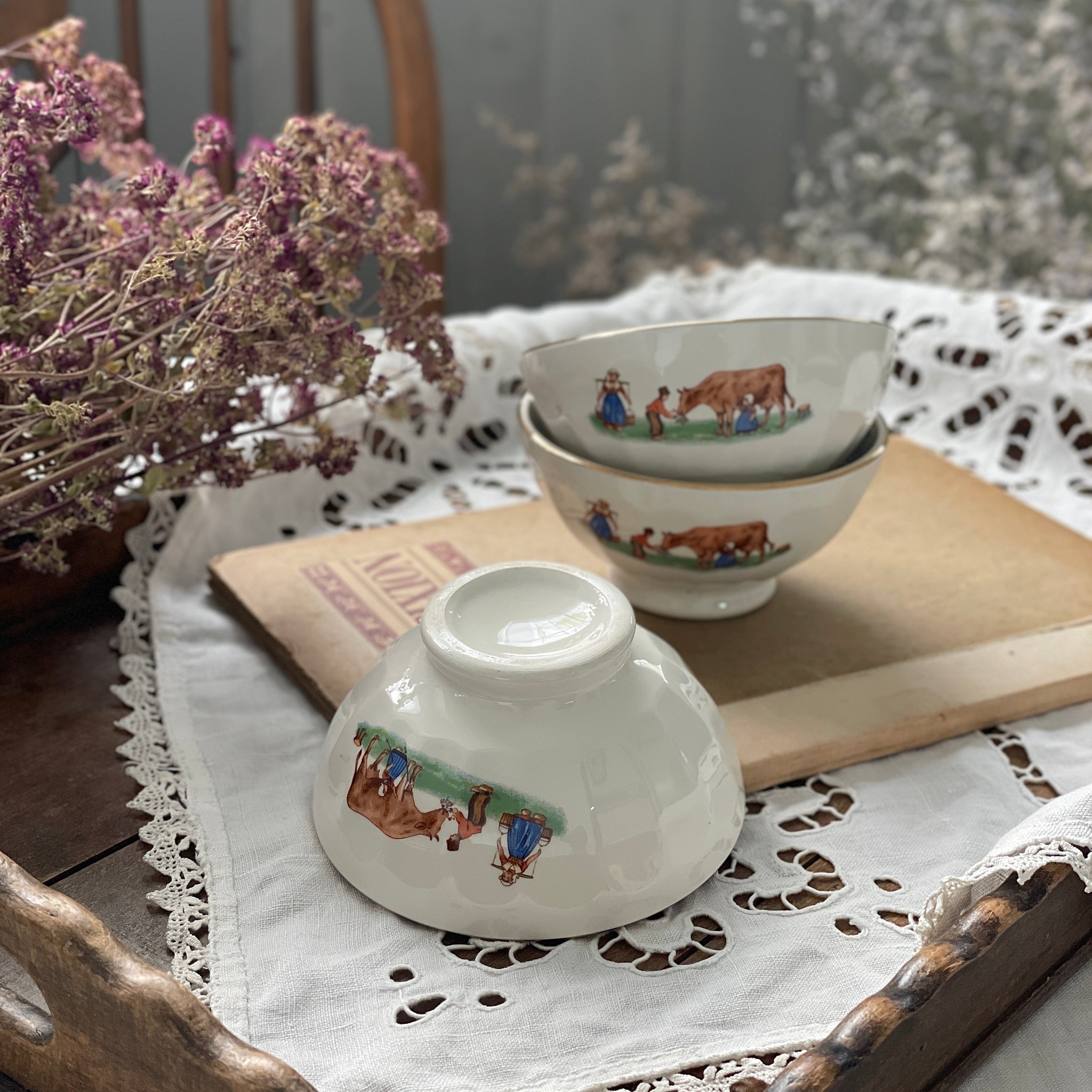 3点あり！牧歌的な小さなカフェオレボウル（直径11cm） フランス