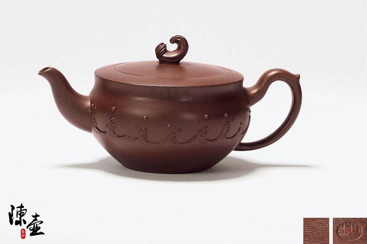 清 名家 「石林何氏」款 何心舟作 細工彫り『竹漢詩文』 造形紫砂壺 秦