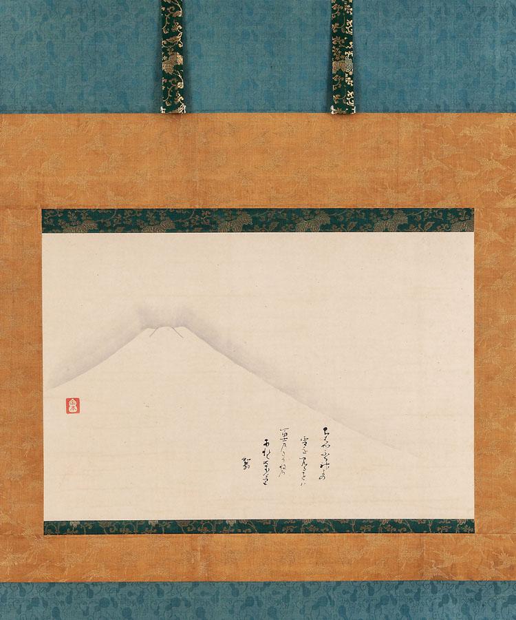 掛軸 茶掛 小堀定泰和尚筆【白雲起峰頂】自筆横物 富士ノ画 画讃 大徳