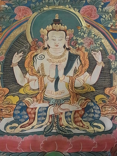 四臂観音菩薩のタンカ(リクスムゴンポ) ラプラン寺工房 - Chagamocraft