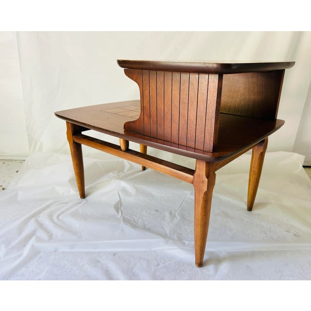 1950s Mid Century Modern Walnut Wood Lane Step End Table | Chairish