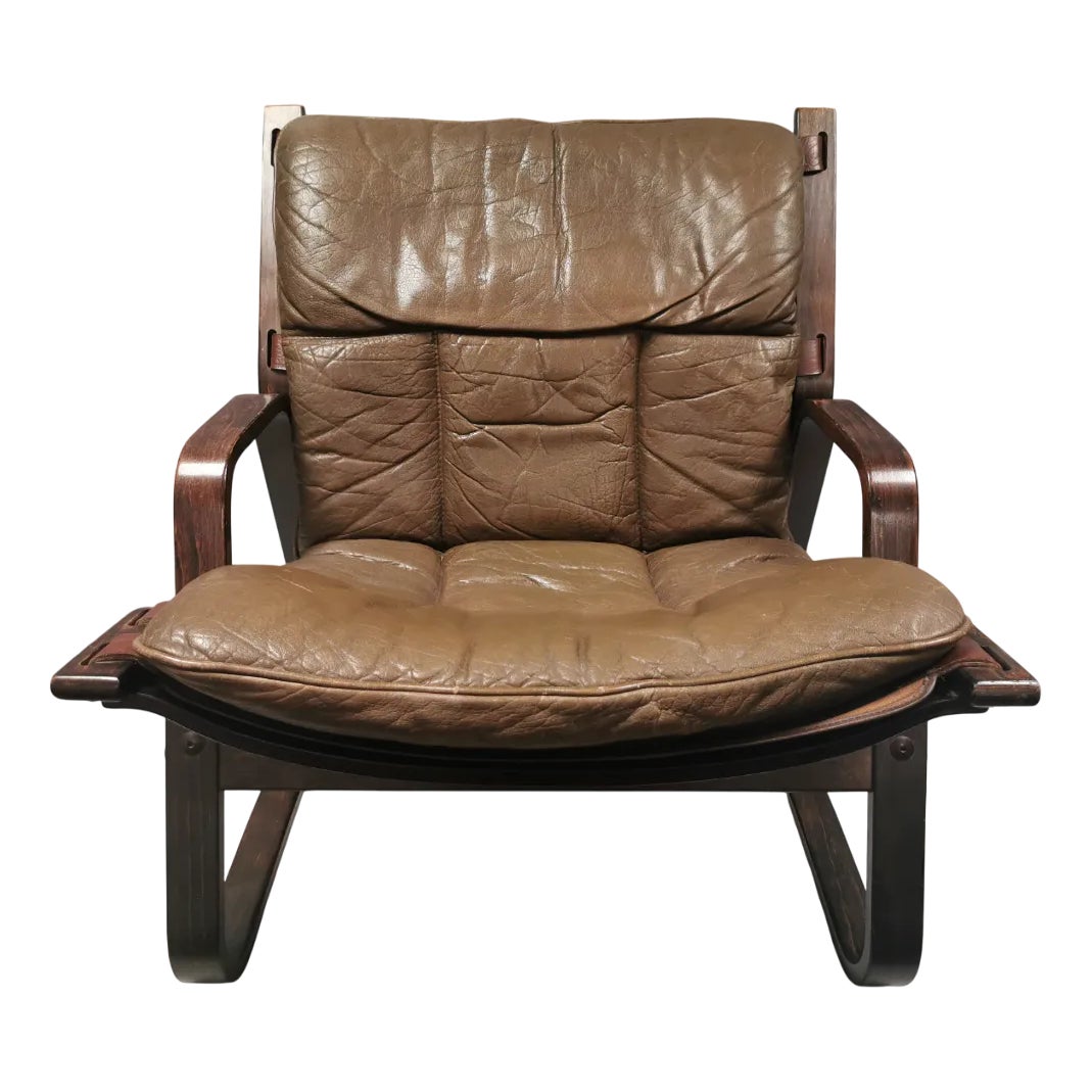 Bentwood and Buffalo Leather Lounge Chair by Giske Carlsen for