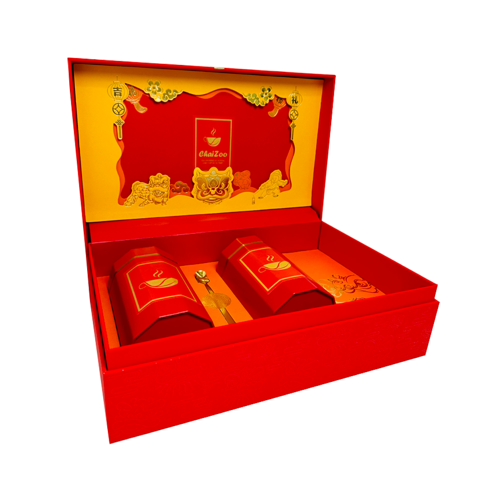 ギフトボックス 赤 紅茶・緑茶セット ティーバッグ（2.5g）21個入x2缶