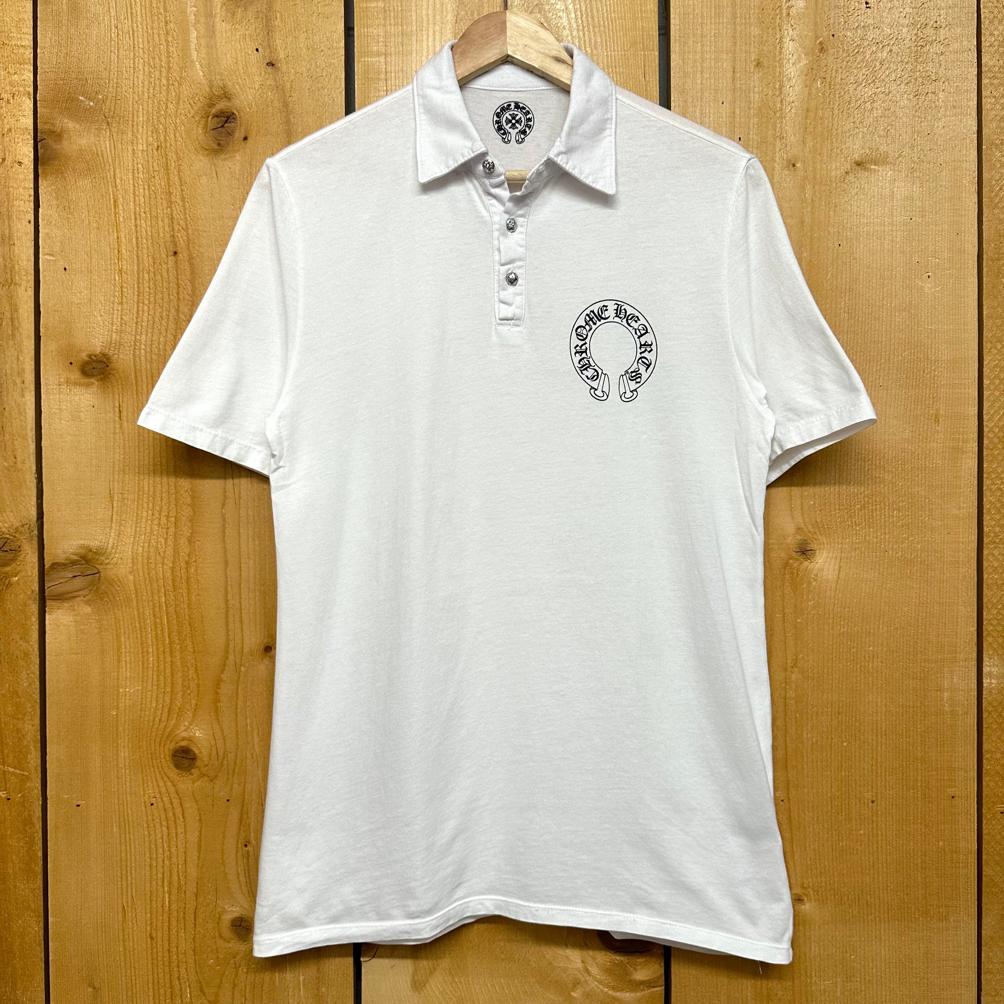 chrome hearts horseshoe logo polo w/ plus cross buttons – change