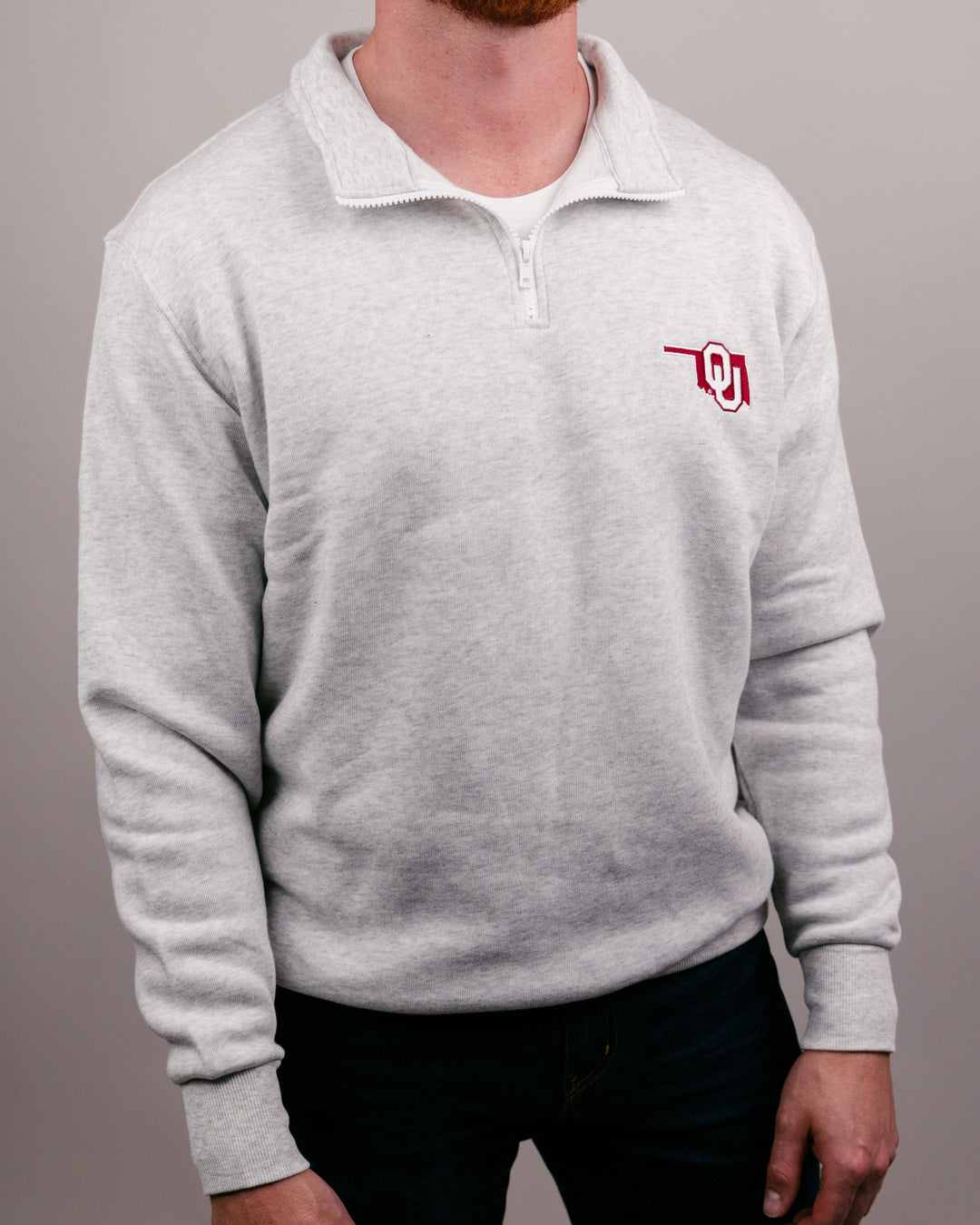 Oklahoma Sooners Ash Grey Quarter Zip | CHARLIE HUSTLE