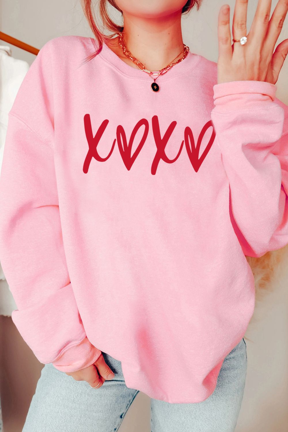 Valentine's Day XOXO Round Neck Drop Shoulder Sweatshirt