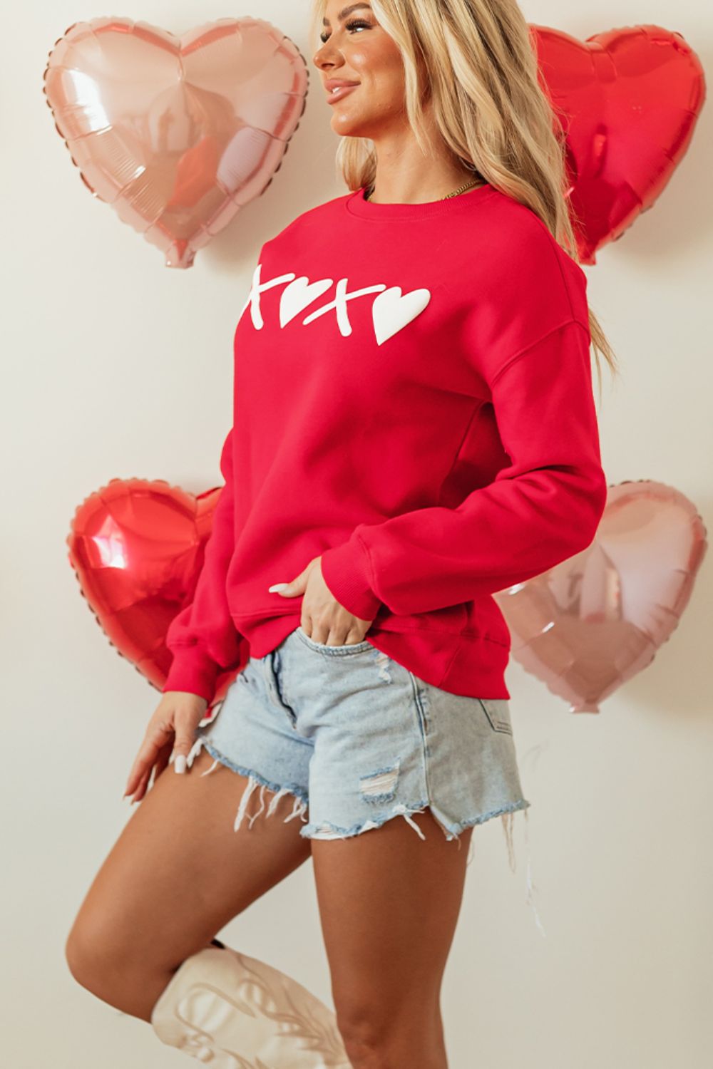 Valentine's Day XOXO Round Neck Drop Shoulder Sweatshirt