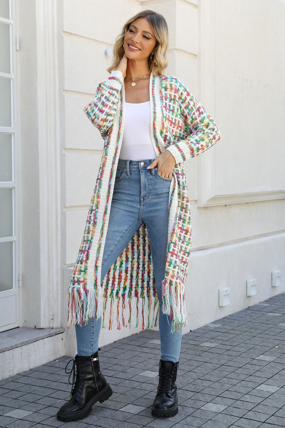 Multicolored Open Front Fringe Hem Cardigan – Charming Charlie