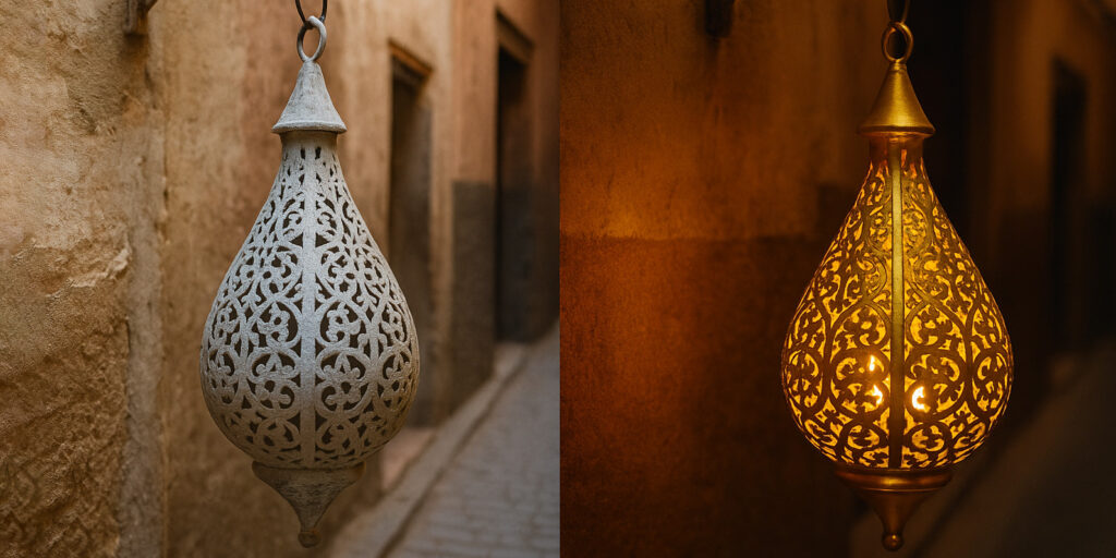 モロッコ製の真鍮（しんちゅう）ランプ ユニーク モロッコ製の真鍮